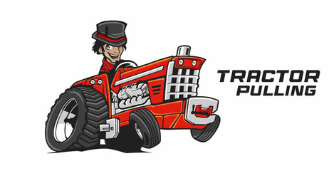 Vector towing tractor with driver. flat design isolated on white background. can be used for logos and web needs © Steven Mink