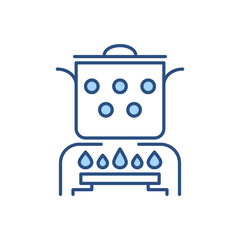 Hot cooking food related vector icon. The pan is on the gas burner. Hot cooking food sign. Isolated on white background. Editable vector illustration