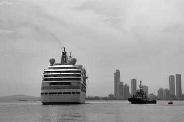 Luxury Silver cruiseship cruise ship liner Spirit or Muse arrival into port of Cartagena de...