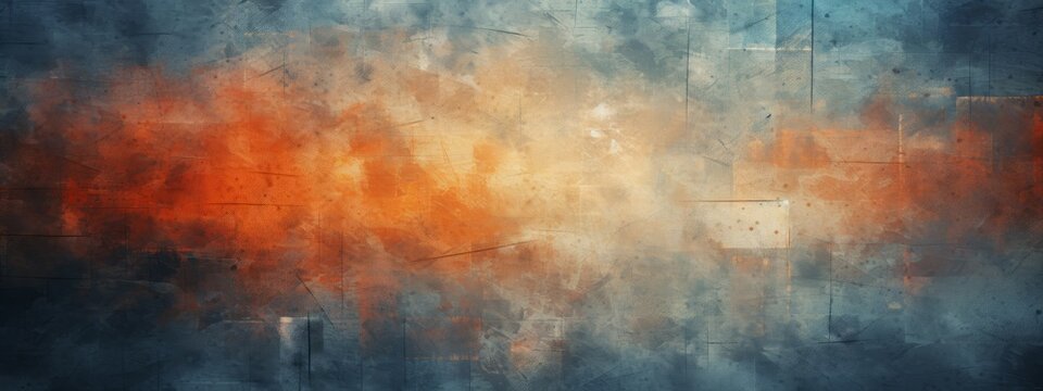 Closeup of abstract rough colorful orange blue art painting texture, with oil brushstroke, pallet knife paint on canvas, complementary colors (Generative Ai)