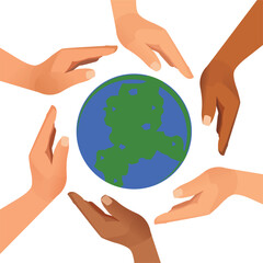 hands holding a globe sign of earth protection vector illustrations