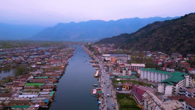 Beautiful View of Dal Lake Kashmir India Drone view