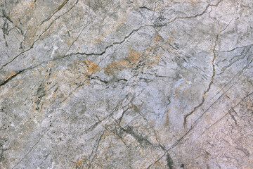 Gray-green polished granite surface with various structural cracks.