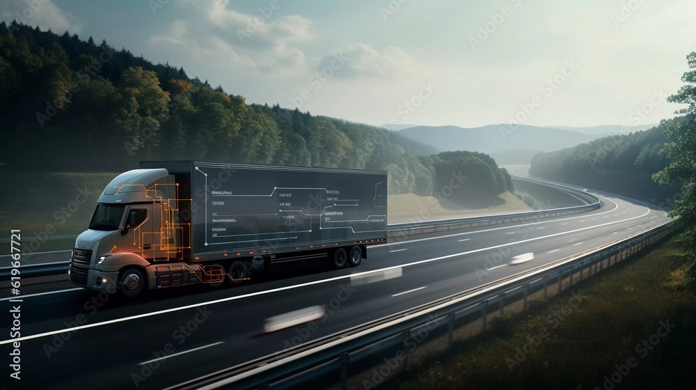 Wall mural transport logistics technology - trucking, road freight, delivery