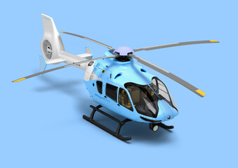 multipurpose passenger helicopter for air transportation perspective view 3d render on blue