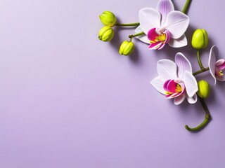 Orchid flowers on ping background. Generative AI