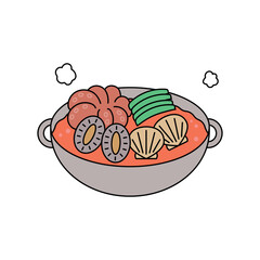 sea life illustration. Seafood dish with octopus, clams and abalone.