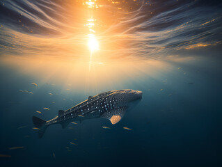 whale shark in the sea, sunlight