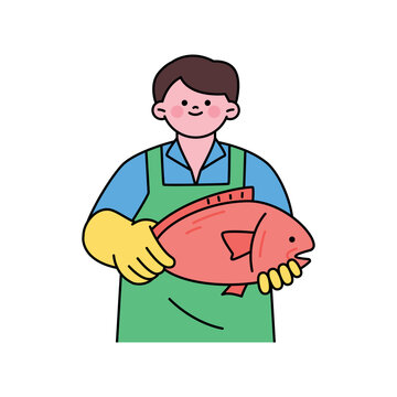 fishmonger holding red fish clip art preview