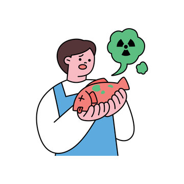 man holding dead fish with radiation cloud clip art preview