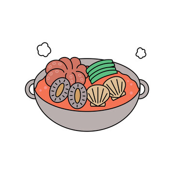 korean seafood stew cooking in pot clip art preview