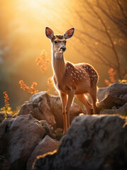 Common deer on the rock