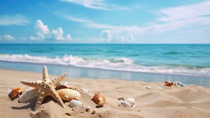 Fototapeta na wymiar Sea starfish sand beach sun summer