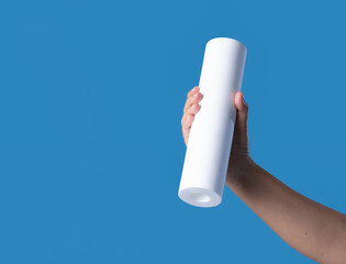 water filter cartridge in human hand