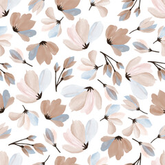 blue and peach floral pattern for fabric design