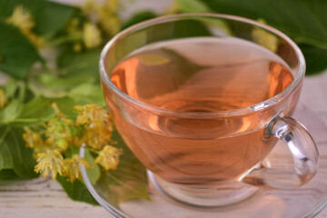 Linden tea.Healing tea close-up.	