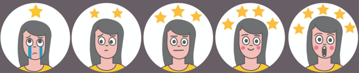 face funny face rating scale cartoon style for Customer service evaluation customer satisfaction level and satisfaction survey concepts rate your experience