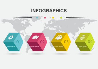 3D boxes infographic design template with shadow
