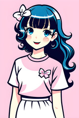 Cute cartoon of an anime female character. (AI-generated fictional illustration)
