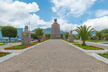 Equatorial line building monument in Mitad del Mundo, Quito, Ecuador.