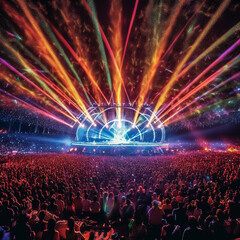 Naklejka premium A music festival with a brightly lit stage.AI generativ.