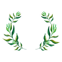 Abstract leaves. A wreath of beautiful green twigs on a white stock. For your design