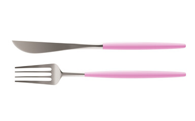 A fork and a knife with a pink handles on a transparent background