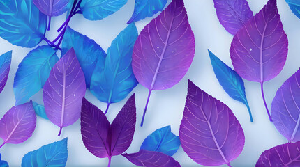 Obraz na płótnie Canvas Many transparent silhouettes of skeleton leaves on multi-colored blue violet lilac and pink background. Floral pattern of beautiful leaves in nature macro.