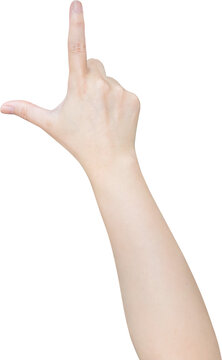 female hand touching or pointing to something isolated on white background