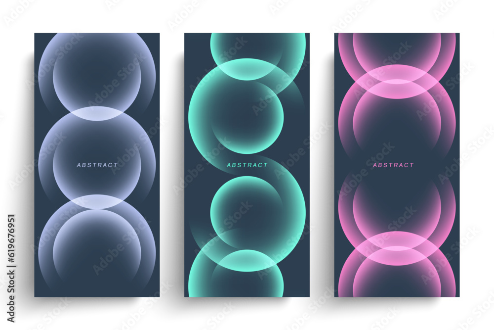 Aufkleber Set of bright color gradient round shapes. Futuristic abstract backgrounds with vibrant colored spheres for creative graphic design. Vertical banners. Vector illustration.