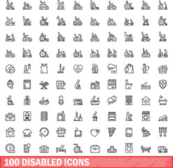 100 disabled icons set. Outline illustration of 100 disabled icons vector set isolated on white background