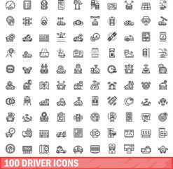 100 driver icons set. Outline illustration of 100 driver icons vector set isolated on white background