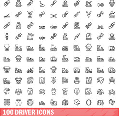 100 driver icons set. Outline illustration of 100 driver icons vector set isolated on white background