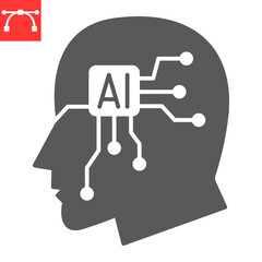 Artificial intelligence glyph icon, technology and AI, artificial brain vector icon, vector graphics, editable stroke solid sign, eps 10.