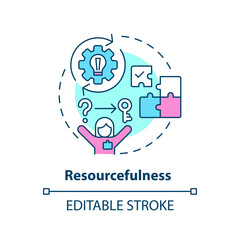 Resourcefulness concept icon. Limited resources. Creative thinking. Find solution. Problem solving. Self employment abstract idea thin line illustration. Isolated outline drawing. Editable stroke