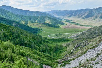Mountain road in the Altai Republic, Siberia, Russia.
