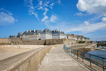 St Malo, France. View over the walled city Saint-Malo medieval pirate fortress, St Vincent...