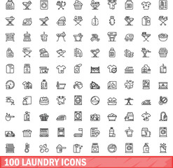 100 laundry icons set. Outline illustration of 100 laundry icons vector set isolated on white background