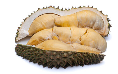 Durian pulp levitate isolated on white background.