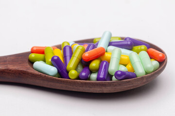 Top view of pills, on white background
