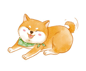 Fototapeta premium Watercolor of cute Shiba dog character