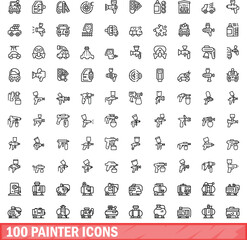 Fototapeta na wymiar 100 painter icons set. Outline illustration of 100 painter icons vector set isolated on white background