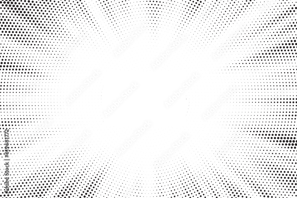 Poster Halftone gradient sun rays pattern. abstract halftone vector dots background. monochrome dots pattern. pop art, comic small dots. star rays halftone poster. shine, explosion. sunrise rays background.