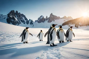 Keuken foto achterwand Antarctica Frosty Fellowship: Discover the Adorable Charm of Penguins on Ice, a Captivating Display of Waddling Wonders Amidst the Icy Landscape of Their Natural Habitat