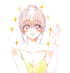 若い女性　OKサイン　キャミソール