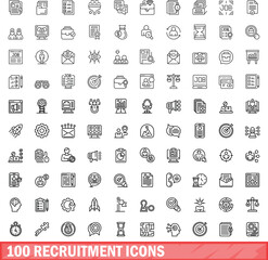 100 recruitment icons set. Outline illustration of 100 recruitment icons vector set isolated on white background