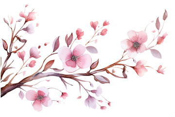 Watercolor of Tropical spring floral green leaves and flowers elements isolated on transparent png background, bouquets greeting or wedding card decoration, with Generative Ai.