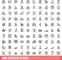 100 senior icons set. Outline illustration of 100 senior icons vector set isolated on white background