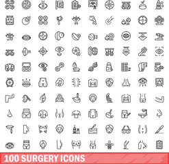 100 surgery icons set. Outline illustration of 100 surgery icons vector set isolated on white background