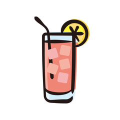 Long Island iced tea - Cocktail Icon or Illustration. Color version of hand drawn lines.